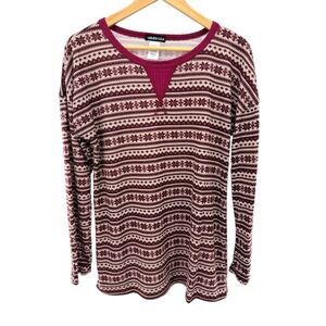 Heimish USA Fair Isle Thermal‎ Top M Burgundy Pink Long Sleeve Knit Shirt NWOT